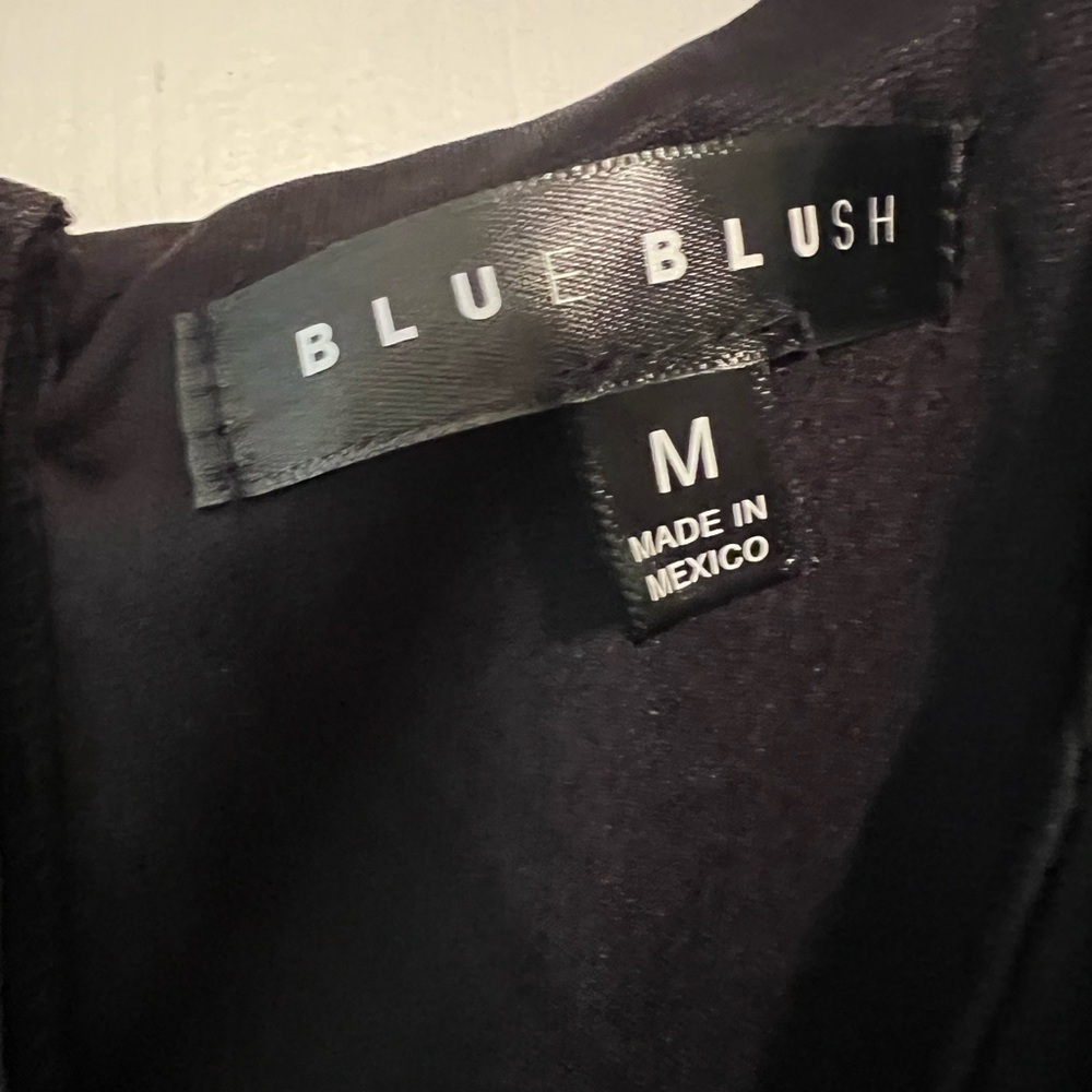 Blue Blush Women's Black Asymmetrical Hemline Shirred Dress EUC M #1761 - Picture 5 of 7